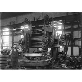 Interior of Wheel Shop at Ipswich Railway Workshops, Ipswich, 1910