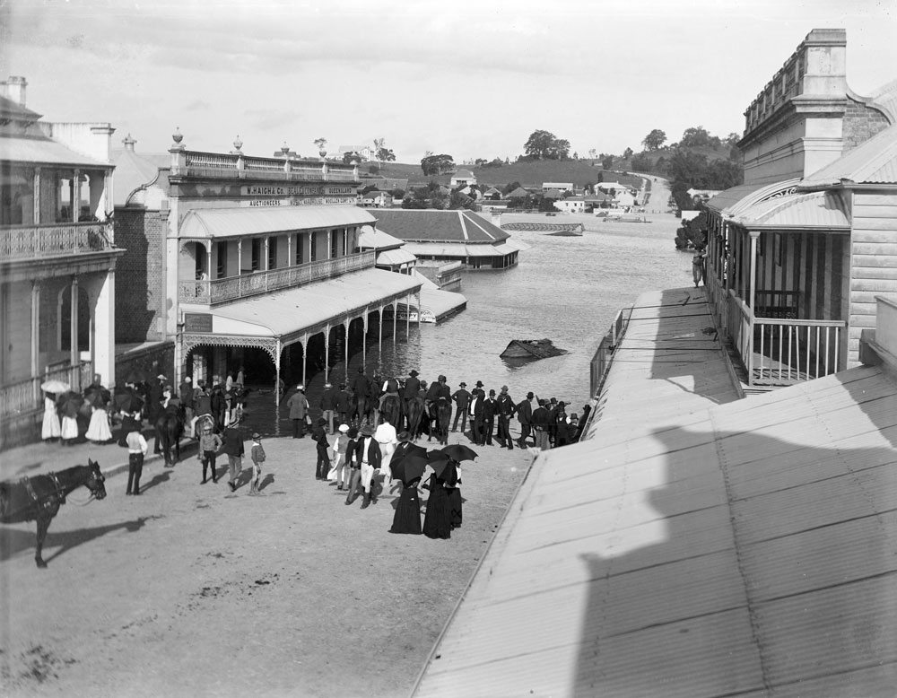 Brisbane Street, in flood, looking east, Ipswich, 1893