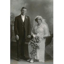 Formal wedding portrait of Edward George Lyon and Hilda Cornelia Bunning, Marburg, Ipswich, 1918