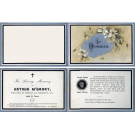 Remembrance card for Arthur McGrory, Ipswich, 1910