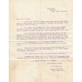Letter, sent to Ipswich Town Hall, announcing the return visit of Denis Kehoe and his Company to Ipswich, 1920