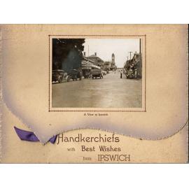 Ipswich Christmas card containing linen handkerchief, Ipswich, 1941