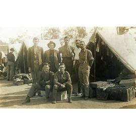 Soldiers from Ipswich in front of of tents, thought to be at Enoggera, 1914 - 1918
