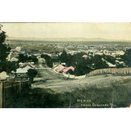 Tinted postcard from Denmark Hill, down Murphy Street, Ipswich, 1912 - 1914