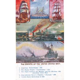 Postcard depicting  ships of the United States Navy, 1780-1917, given to Theo Trevis on his 11th birthday from his brother, Louis, Blackstone, Ipswich 1919
