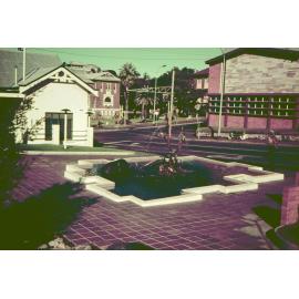 Fountain in front of Community Art Gallery, D'Arcy Doyle Place and Limestone Street, Ipswich, 1970s