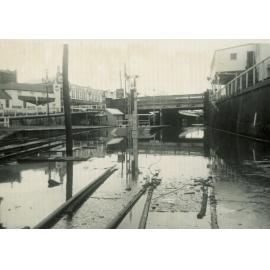 Ipswich Railway Station during flood, Ipswich, 1974