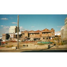 View of back of buildings on Nicholas Street, from Darling Street, Ipswich 1986