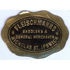 Sticker for Fleischmann's Saddlers and General Merchants, Nicholas Street , Ipswich, 1950-1954