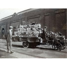 Workers preparing Railway Workshop machinery for parade, North Ipswich, n d