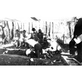 Training session for Ipswich Railway Workshops Ambulance group, Ipswich, 1920s