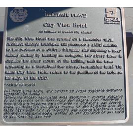 Historical Marker, City View Hotel, Brisbane Street No 277, West Ipswich