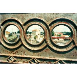 Signal box, Ipswich railway, as seen through the bridge on Nicholas Street, Ipswich, early 1980s