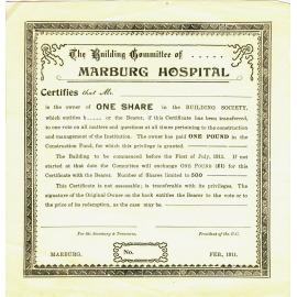 Share Certificate for the Building Committee of Marburg Hospital, Ipswich, 1911