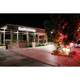 Entry to Bradfield Bridge lit up as part of Christmas in Ipswich: St Nicholas Precinct, Nicholas Street Precinct at Tulmur Place, Ipswich, 2021