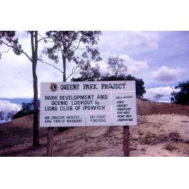 Sign announcing construction of a lookout at Queens Park, Ipswich, c.1970