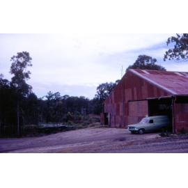Workshed of W. A. Hughes, carriers, at Rhondda Mine, Bundamba, Ipswich, c.1970