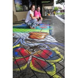 Chalk artists Amelia Batchelor and Dom Intelisano, Ipswich Mall, Ipswich, January 2013