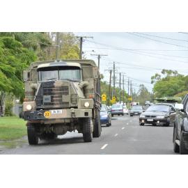 Military vehicle assisting with evacuation during flooding event, Moores Pocket, Ipswich, January 2013