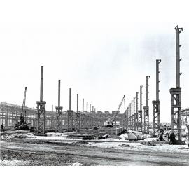 Redbank Railway Workshops Boiler Shop during construction, Redbank, Ipswich, 1955