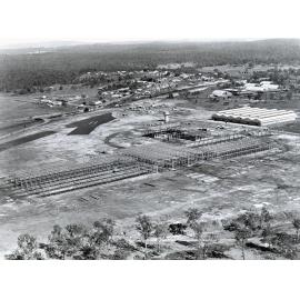 Redbank Railway Workshops aerial view of site during construction, Redbank, Ipswich, 1956