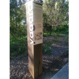 River Heart Parklands Stage 2 Cultural Interpretive signage, 2021 - Vaaara sign post