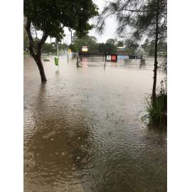 Hunter Street, looking towards Ipswich State High, during flooding, Brassall, Ipswich, 2022