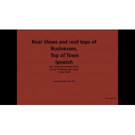 Rear views and roof lines of businesses in Top of Town, Brisbane Street and Ellenborough Street, Ipswich, 1991