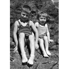 Two unidentified children from Ipswich, holidaying at the beach, c.1940