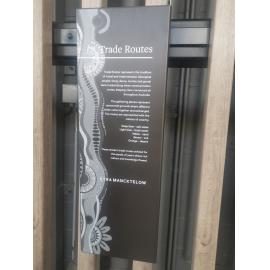 Nicholas Street Precinct at Tulmur Place, Cultural Mural, Trade Routes sign, 2021
