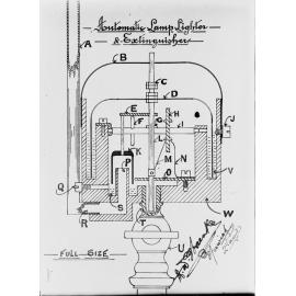 Technical drawing for an automatic lamp lighter and extinguisher, Martin William (Will) Haenke, Ipswich, c.1900