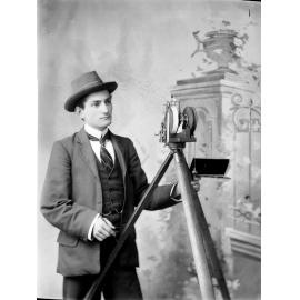 Martin William (Will) Haenke, with Theodolite. I.X.L. Studios, Ipswich, c.1900