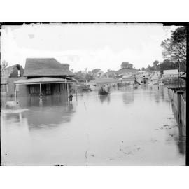 Brisbane Street, looking east towards Limestone Hill, during flood, Ipswich, 1893