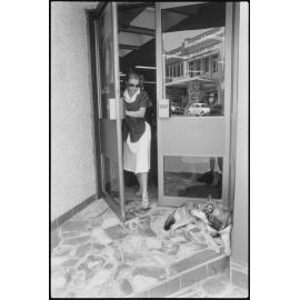 Dog outside Bank of New South Wales (Westpac), Ipswich, October 1980
