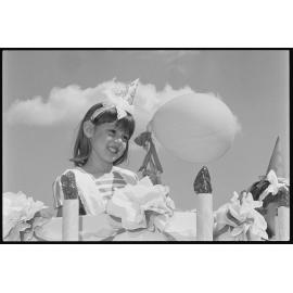 Two unidentified little girls on a parade float at the Laidley Spring Festival, Laidley, Lockyer Valley, September 1987