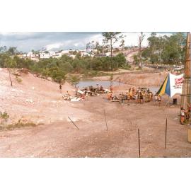 Demolition site at Scout Jamboree held at Collingwood Park, Ipswich, 1982