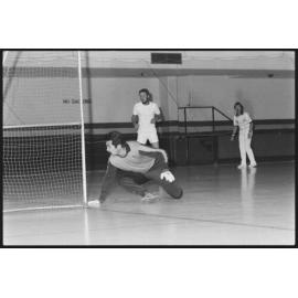 Indoor soccer match, Bundamba Skate-A-Way, Bundamba, September 1987