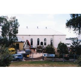 Construction work on the western side of the former Town Hall, image taken from the grounds of St Paul's, Ipswich, 1998