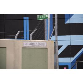 The Halley Bridge and Ellenborough Street entry to Bottle Alley, Ipswich, March 2023
