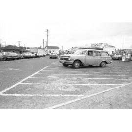 Cars in car park at Taylor's Service Station, Ipswich, January 1978
