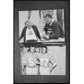 Two photographs of unidentified men in sports wear and gridiron uniforms, Ipswich, August 1985
