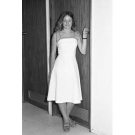 Reid's Department Store model in sundress, Ipswich, January 1978
