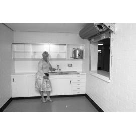 Georgie P Conway inside of the Humanities Building, Ipswich, December 1977