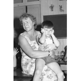 Unidentified woman with Daryl Jones, school classroom, Ipswich, Queensland, January 1978
