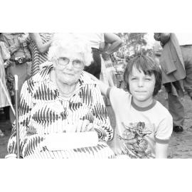Former pupil and young boy attending the Grandchester State School centenary celebration, Grandchester, Ipswich, January 1978