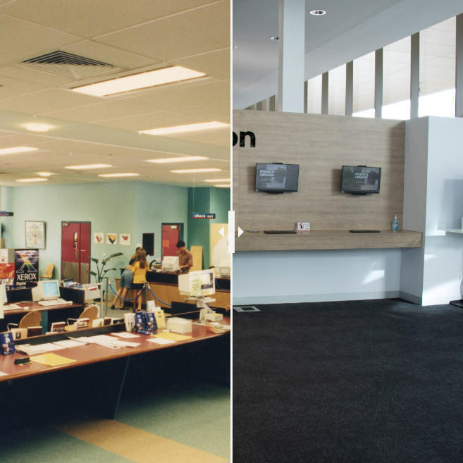 Ipswich Central Library, Ipswich, 1998 and 2023