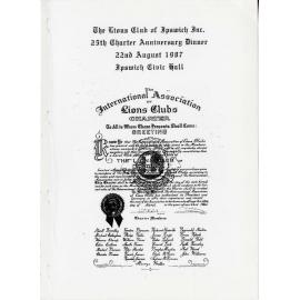 The Lions Club of Ipswich Inc. 25th Charter Anniversary Dinner, 22 August 1987, Ipswich City Hall