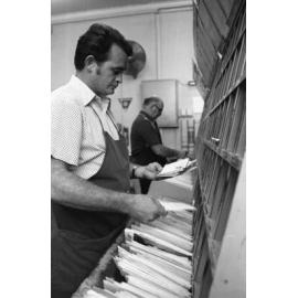 Sorting mail at Ipswich Post Office, Ipswich, December 1977