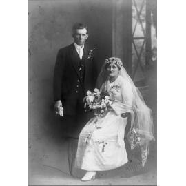 Formal wedding portrait of Walter John Beckwith and Myrtle Ellenor Brown, Ipswich, 1920