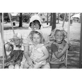 Mother and children at Queens Park, Ipswich, November 1977